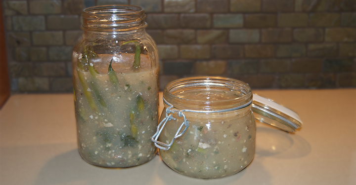 Bone broth for dogs stored in jars