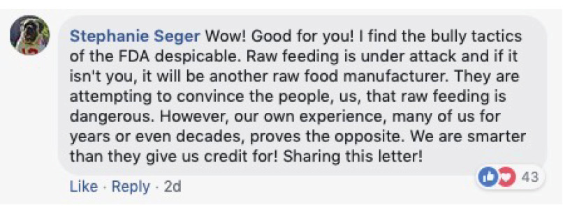 Screenshot of comment on Darwins Facebook page
