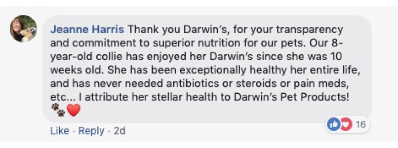 Screenshot of comment on Darwins Facebook page